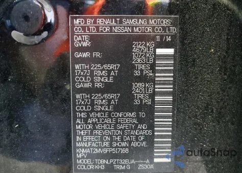 2015 Nissan Rogue S z USA, uszkodzony, nr VIN KNMAT2MV6FP517168